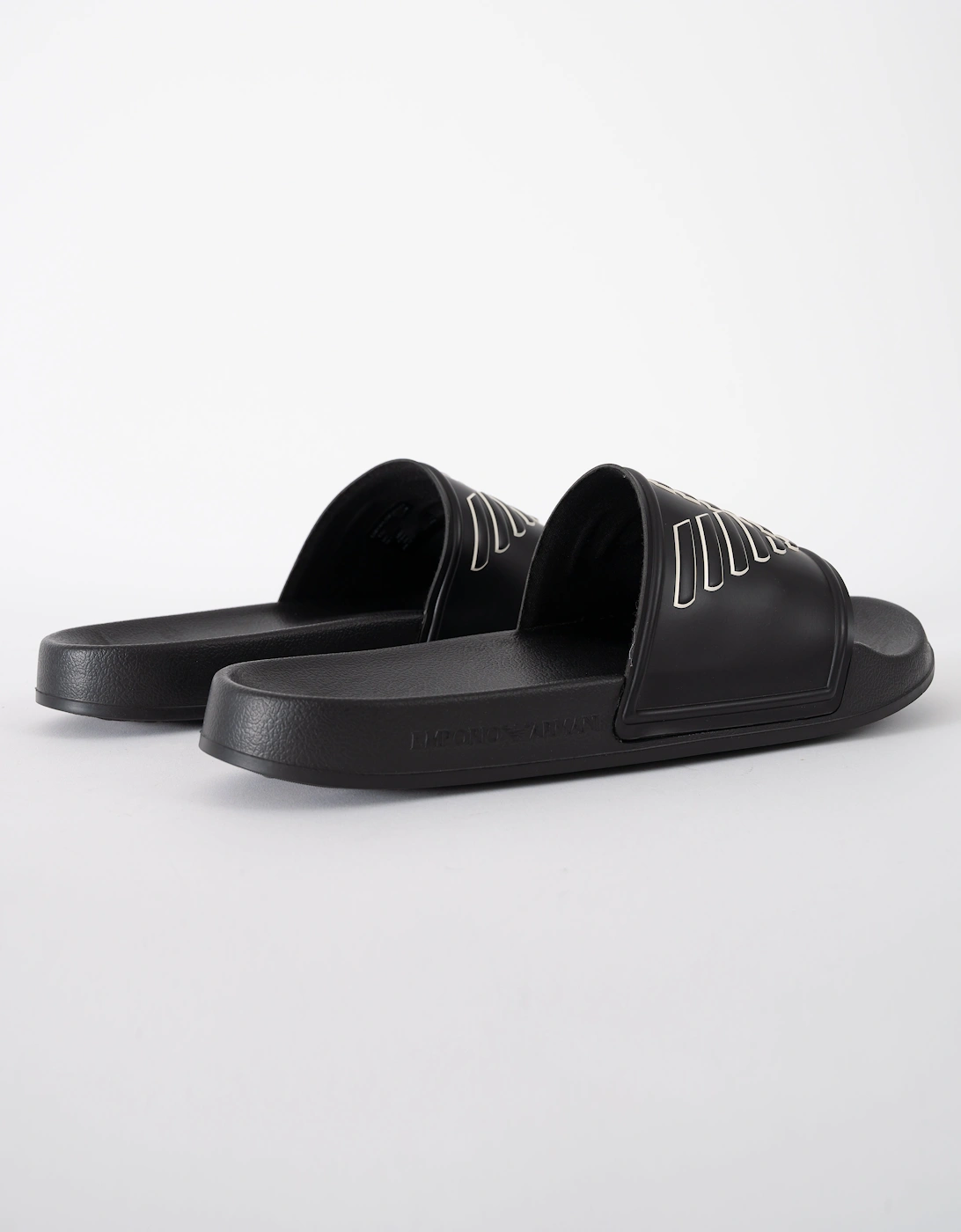 Mens PVC Pool Slides with Eagle Logo - Black/Whisper White