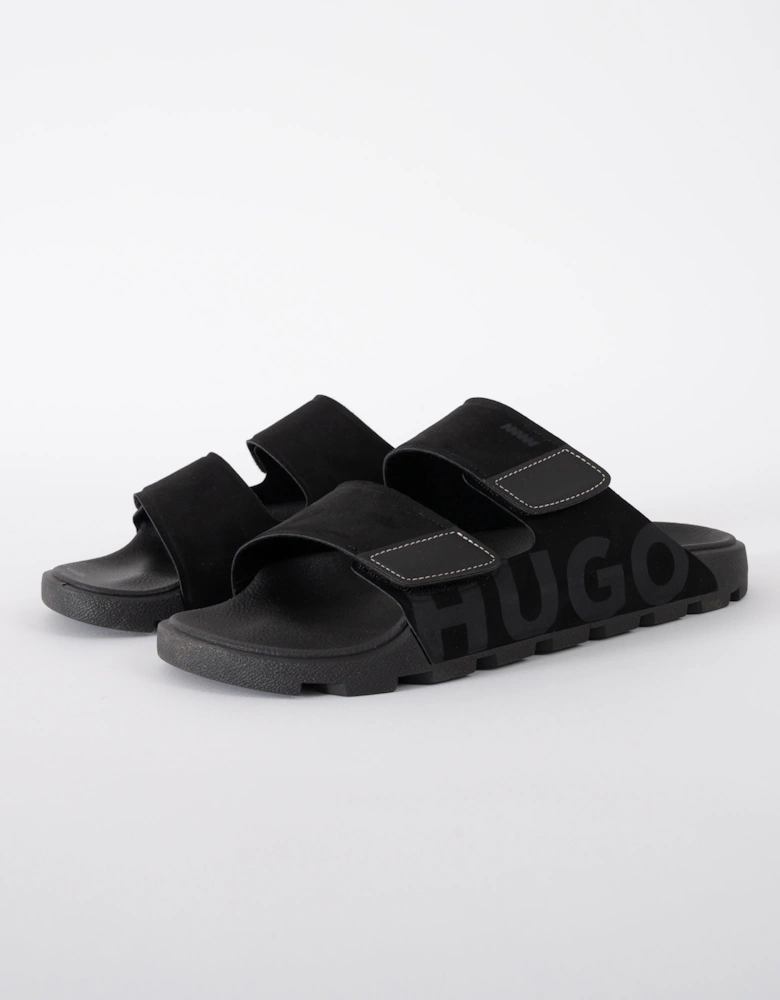HUGO Evander Mens Faux-Suede lides with Logo Detailing - Black 001