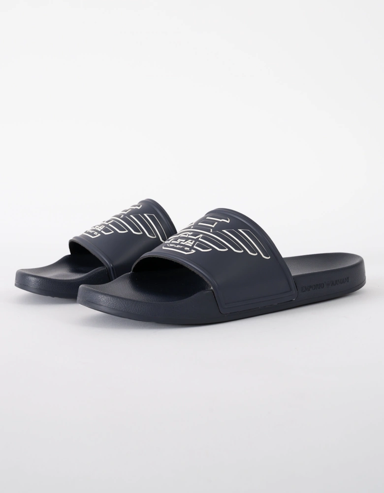 Mens PVC Pool Slides with Eagle Logo - Blue/Whisper White