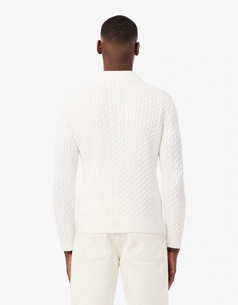 Cable Knit Mens Cotton Jumper - Flour/Green