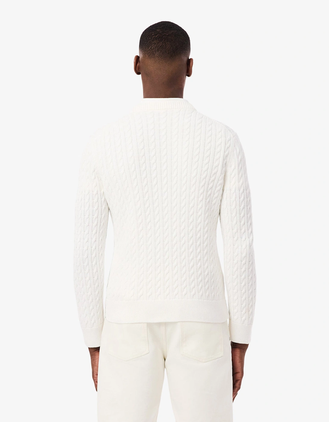 Cable Knit Mens Cotton Jumper - Flour/Green