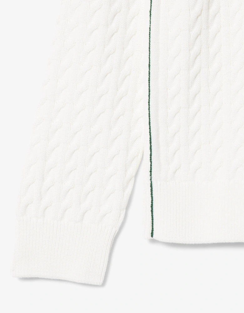 Cable Knit Mens Cotton Jumper - Flour/Green