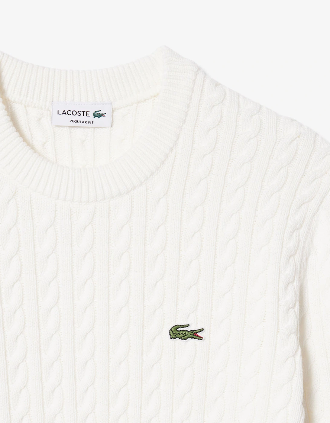 Cable Knit Mens Cotton Jumper - Flour/Green