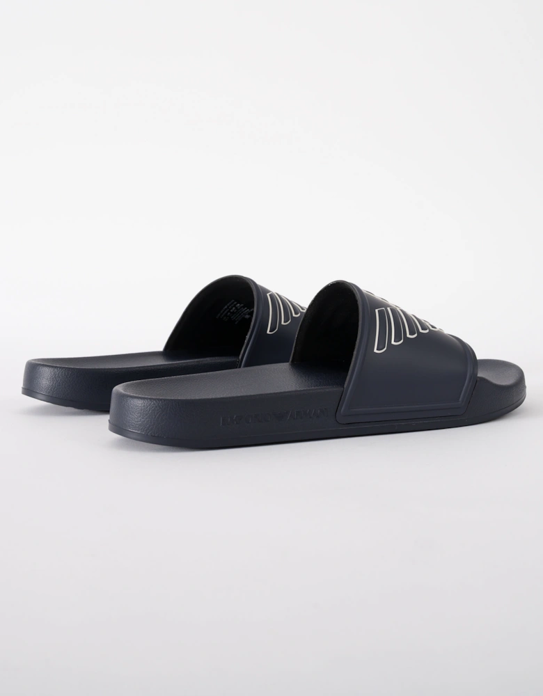 Mens PVC Pool Slides with Eagle Logo - Blue/Whisper White