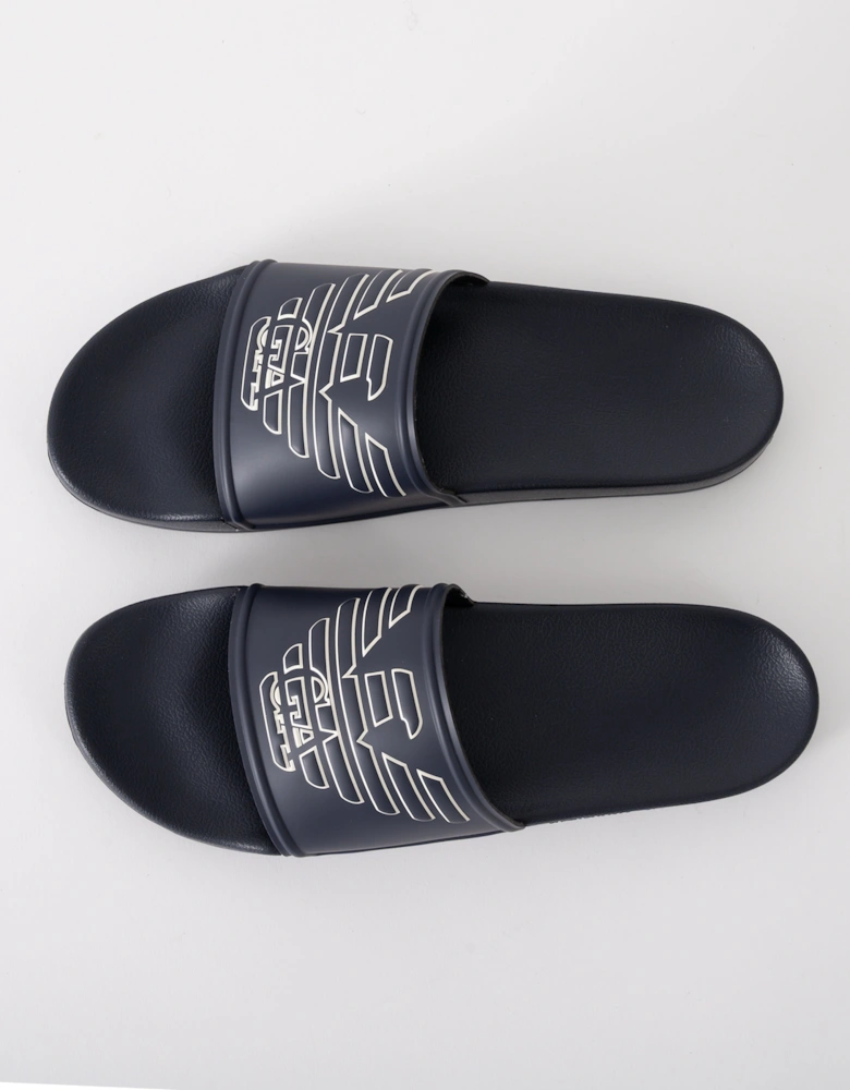 Mens PVC Pool Slides with Eagle Logo - Blue/Whisper White