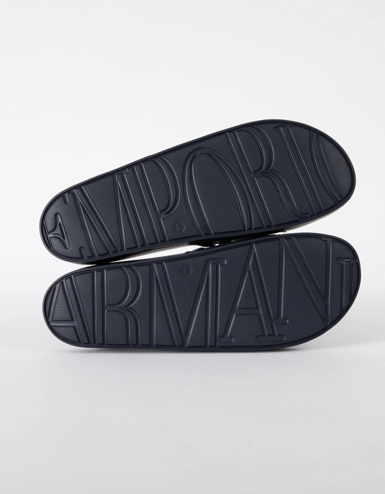 Mens PVC Pool Slides with Eagle Logo - Blue/Whisper White