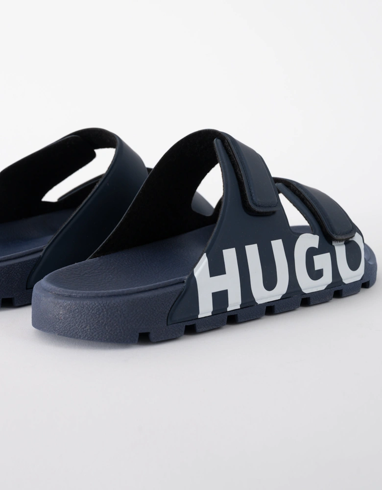 HUGO Evander Mens Logo Sandals with Double Touch-Closure Straps - Dark Blue 402
