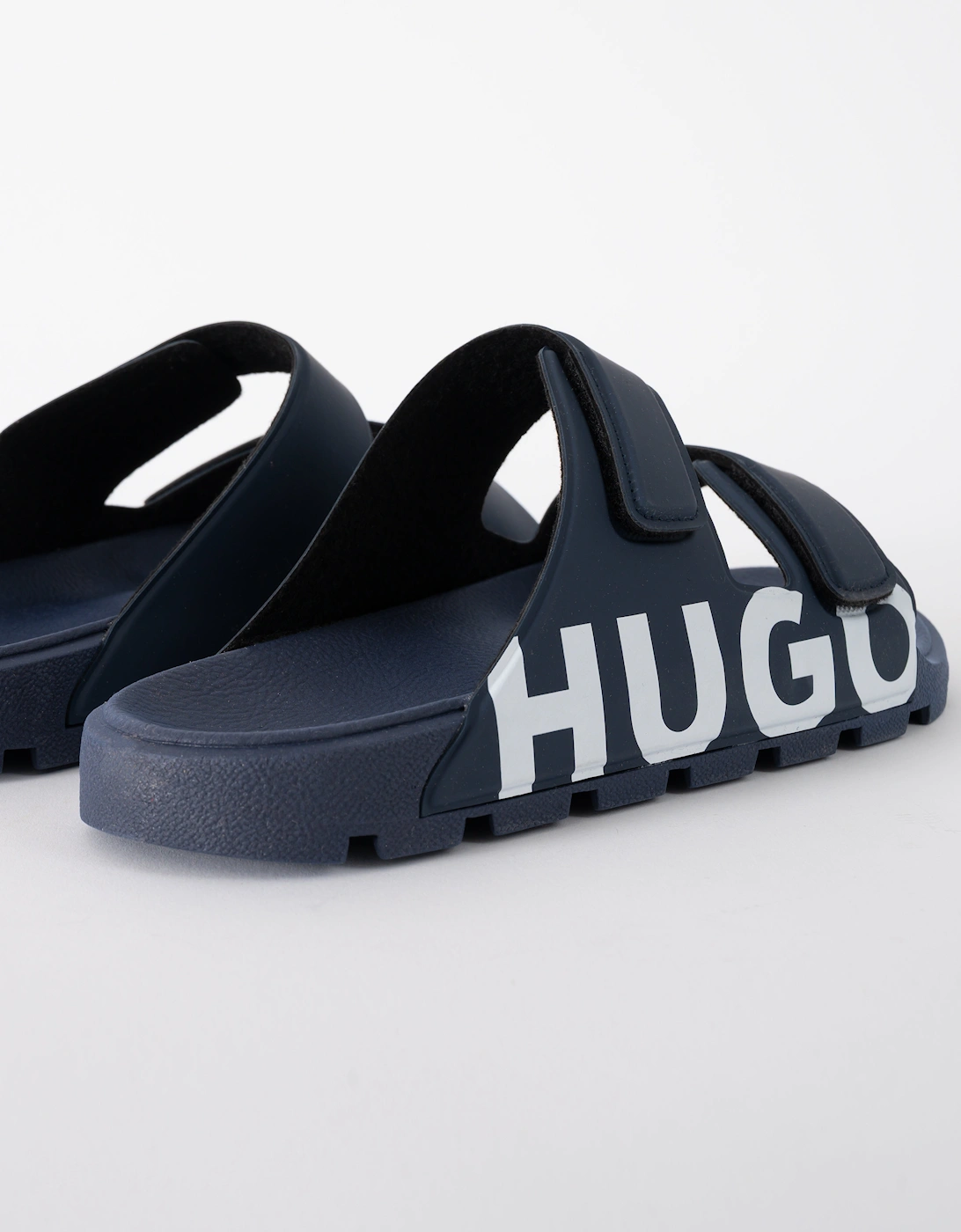 HUGO Evander Mens Logo Sandals with Double Touch-Closure Straps - Dark Blue 402