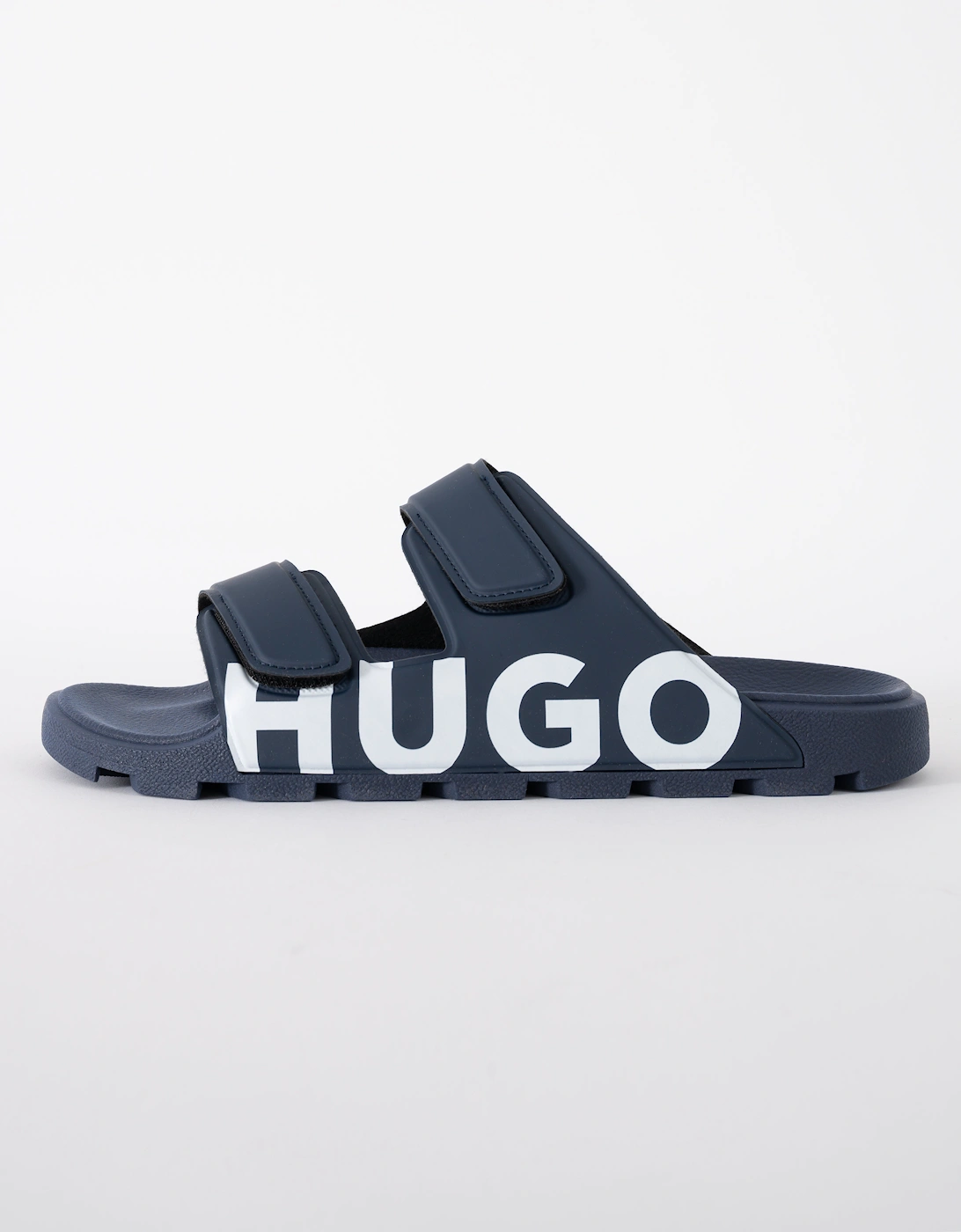 HUGO Evander Mens Logo Sandals with Double Touch-Closure Straps - Dark Blue 402