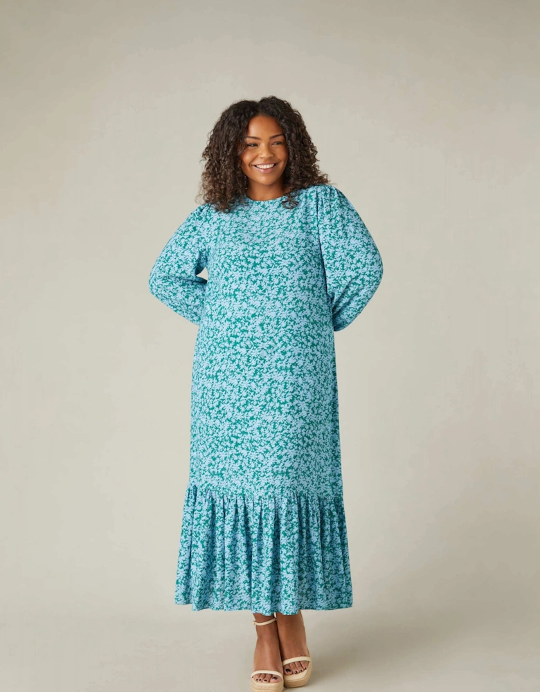 Multi Ditsy Print Tiered Midaxi Dress