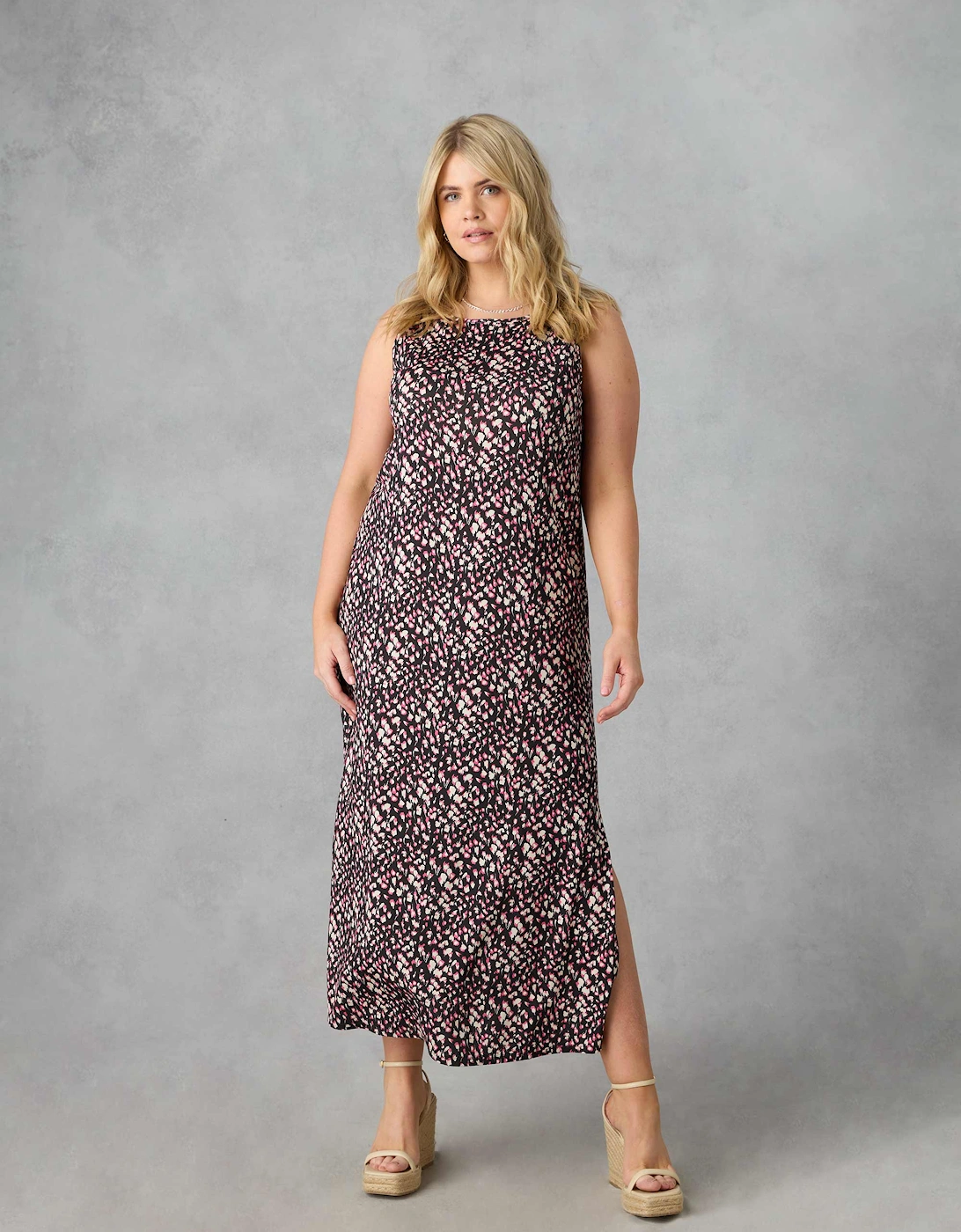 Multi Ditsy Jersey Sleeveless Maxi Dress