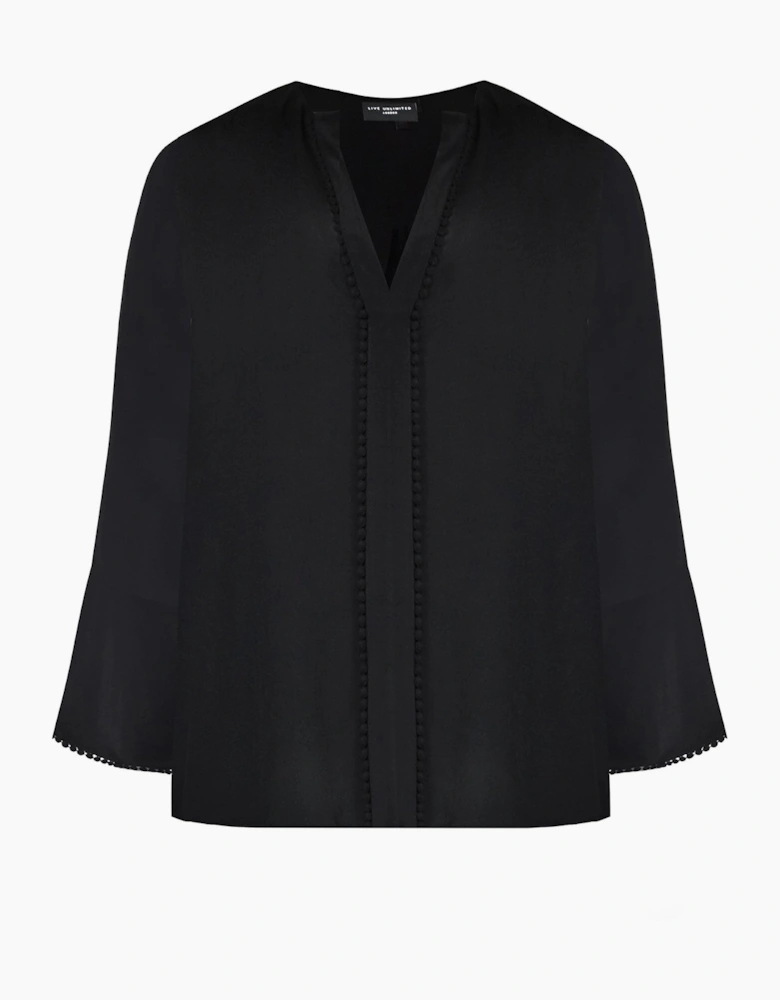 Black Flute Sleeve Blouse