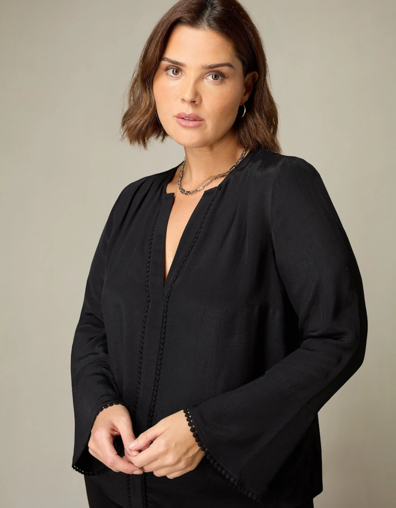 Black Flute Sleeve Blouse