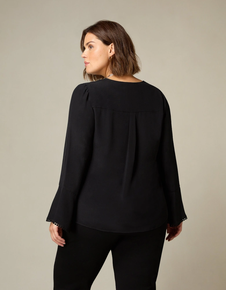 Black Flute Sleeve Blouse