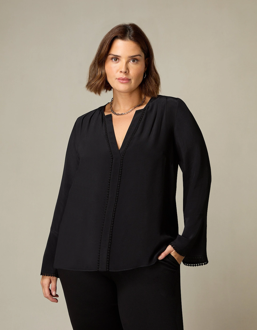 Black Flute Sleeve Blouse