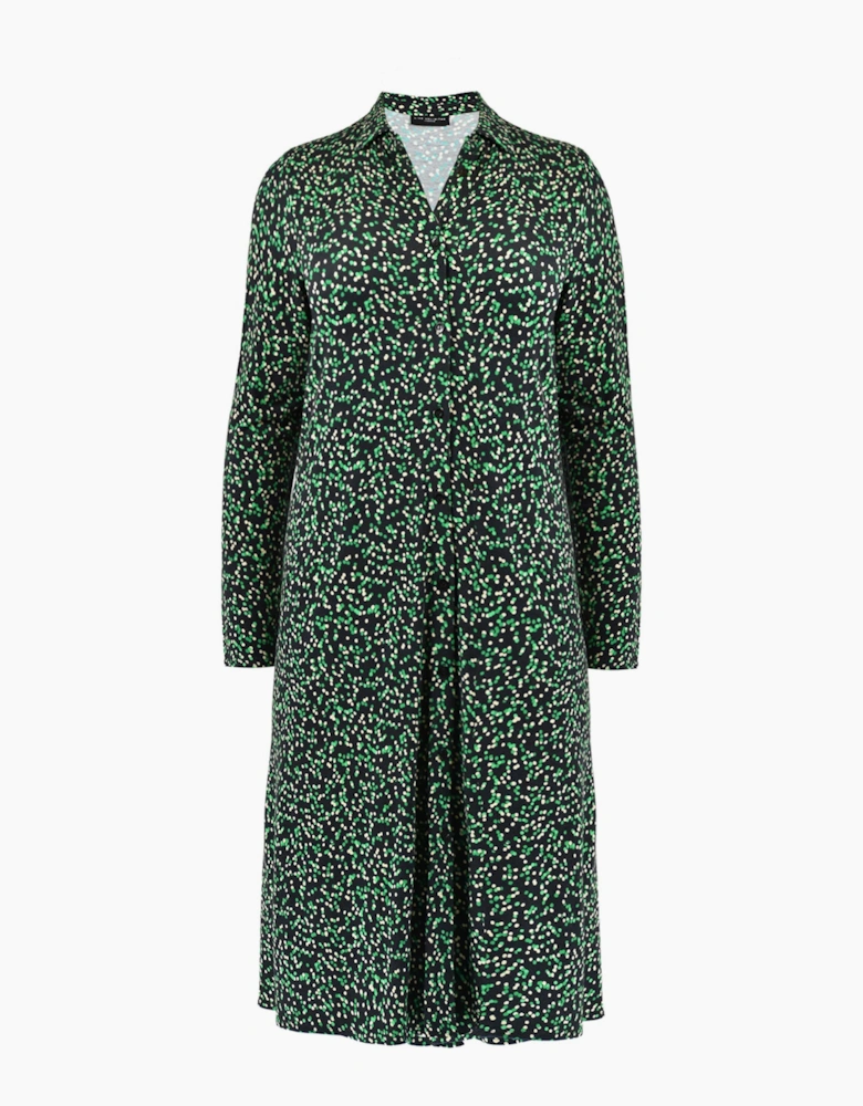 Green Spot Print Jersey Relaxed Shirt Dress