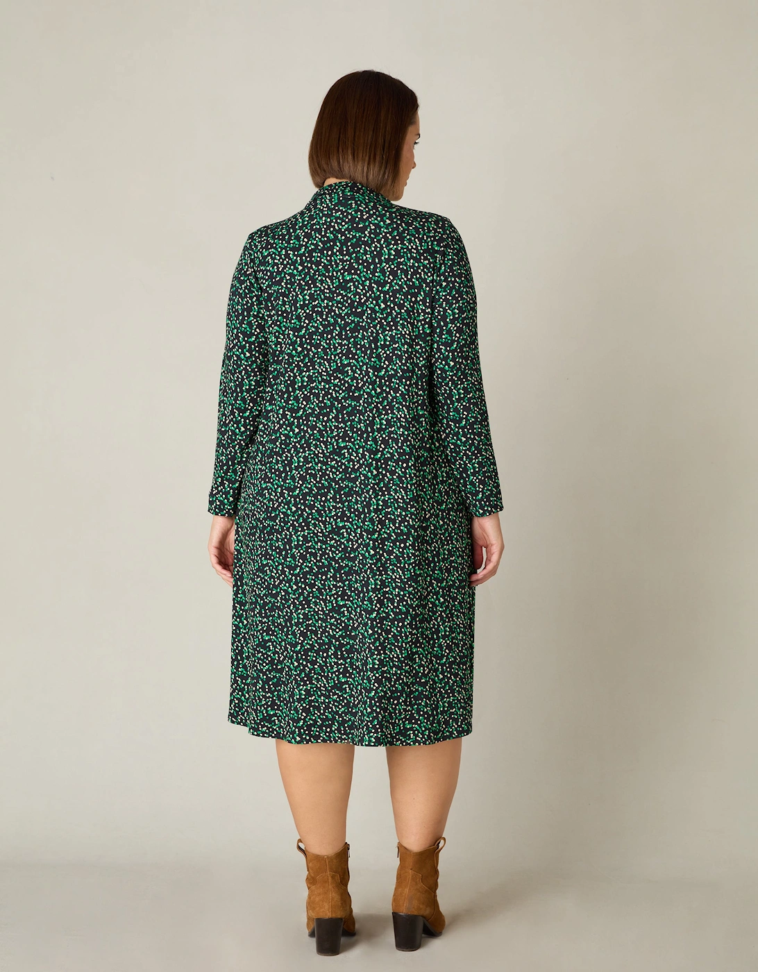 Green Spot Print Jersey Relaxed Shirt Dress
