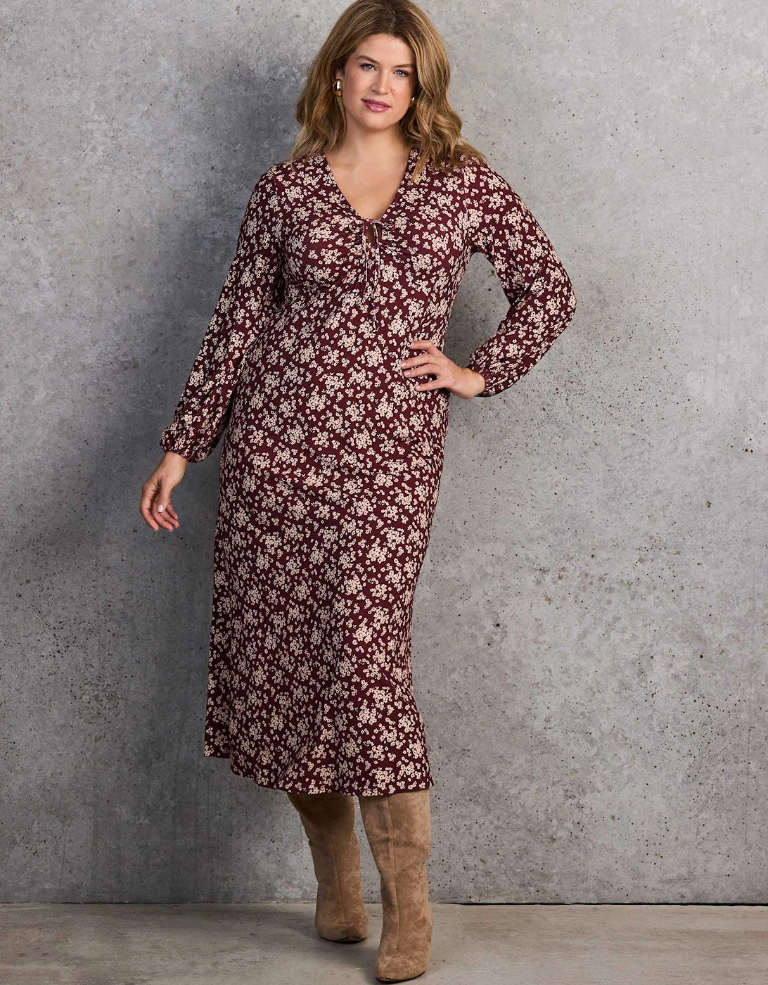 Red Ditsy Tie Keyhole Jersey Dress
