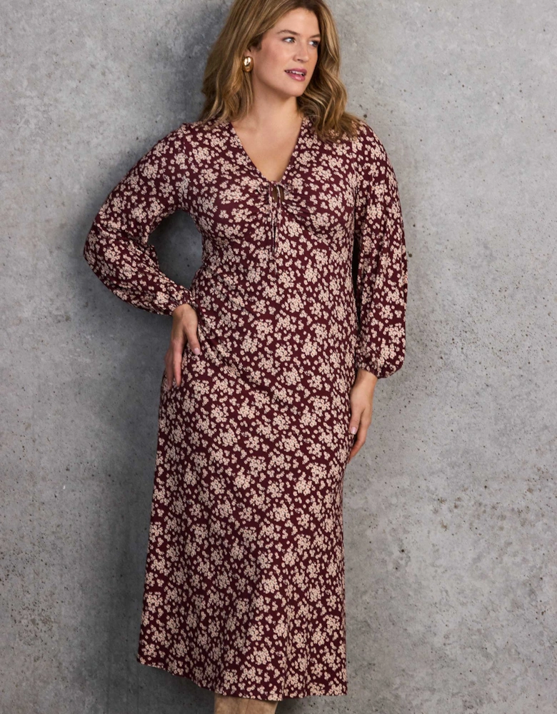 Red Ditsy Tie Keyhole Jersey Dress