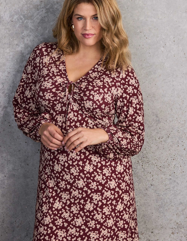 Red Ditsy Tie Keyhole Jersey Dress
