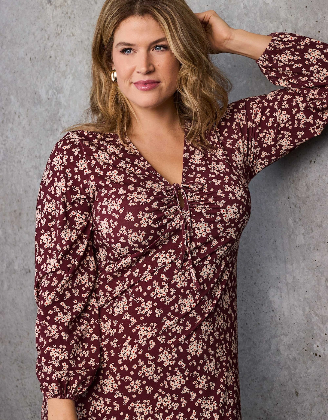 Red Ditsy Tie Keyhole Jersey Dress