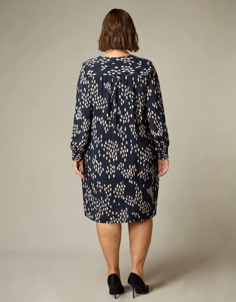 Stone Dash Print Pleat Front Chuck On Dress