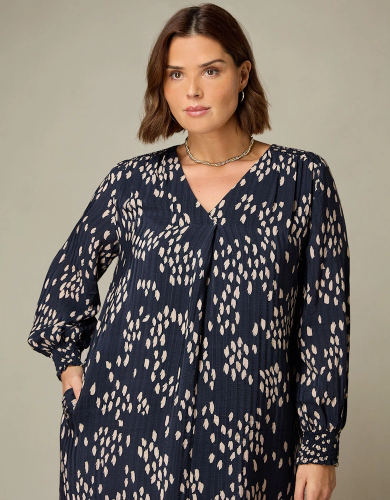 Stone Dash Print Pleat Front Chuck On Dress