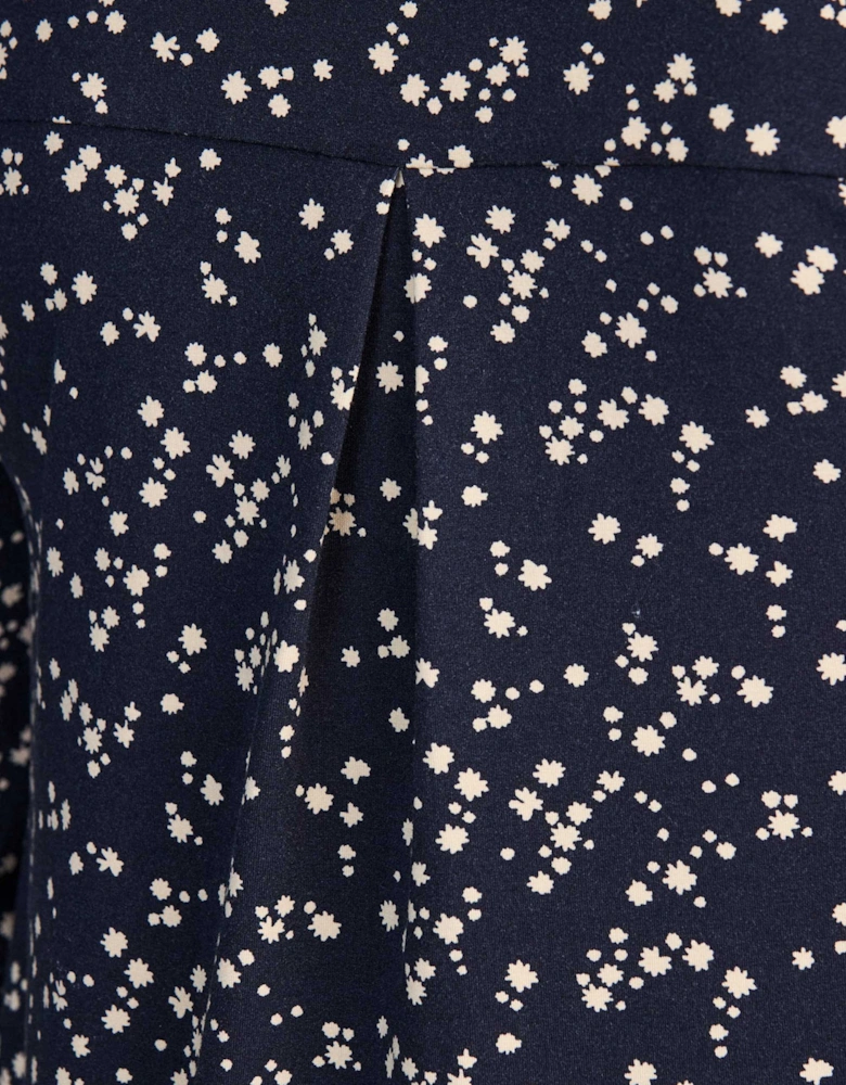 Petite Navy Ditsy Print Nehru Collar Tunic