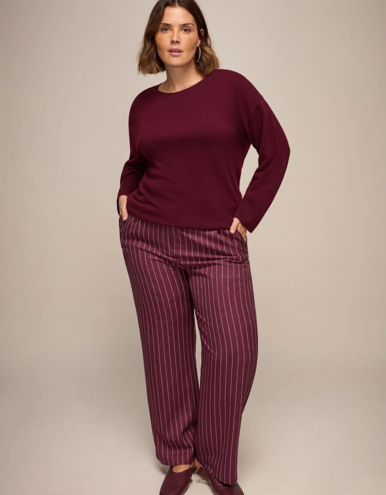 Burgundy Pinstripe Button Detail Wide Leg Trouser