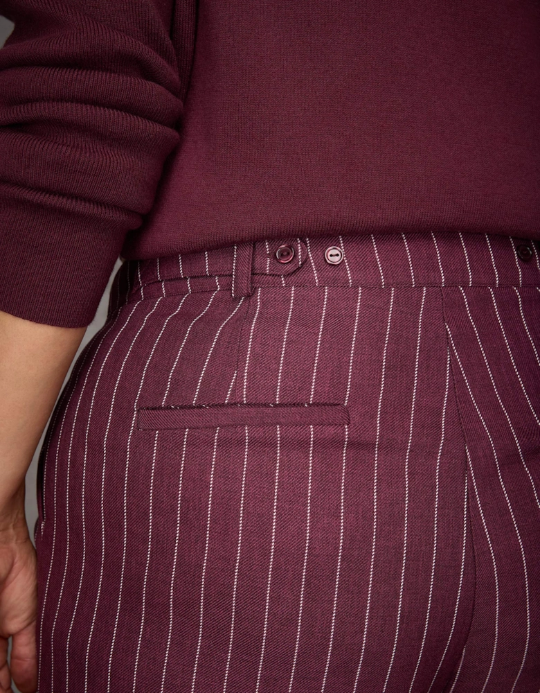 Burgundy Pinstripe Button Detail Wide Leg Trouser