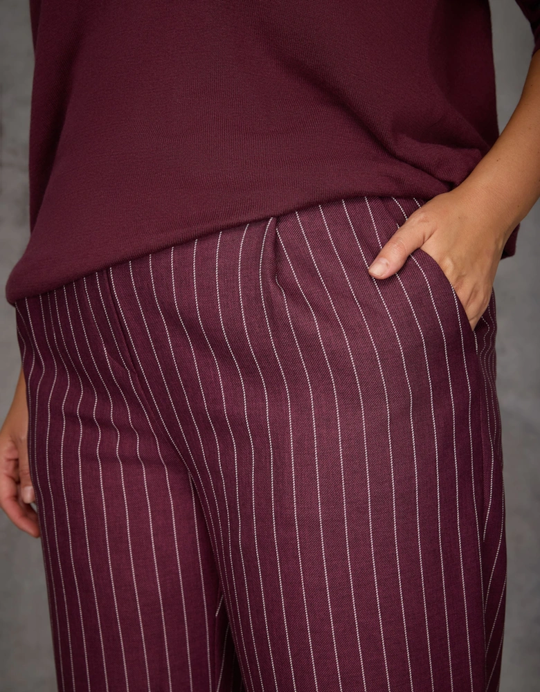 Burgundy Pinstripe Button Detail Wide Leg Trouser