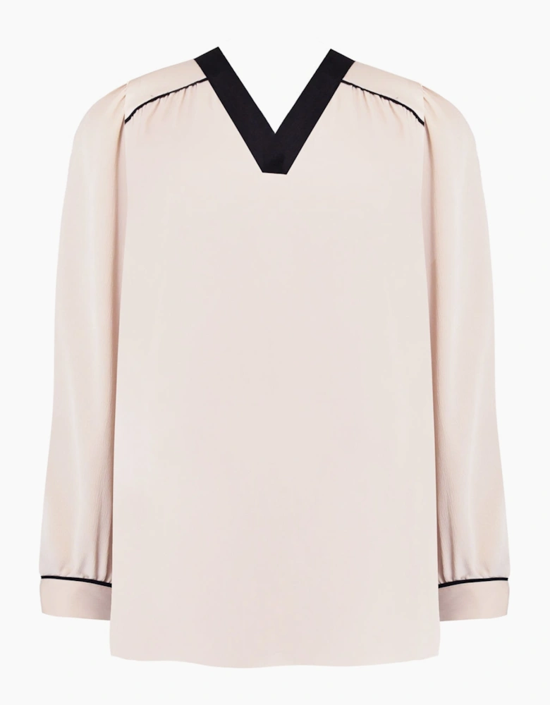 Stone Contrast Neck Band Blouse