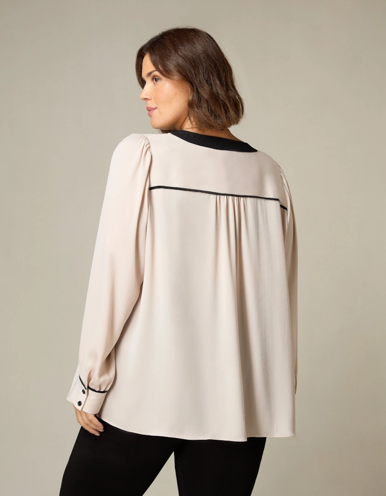 Stone Contrast Neck Band Blouse