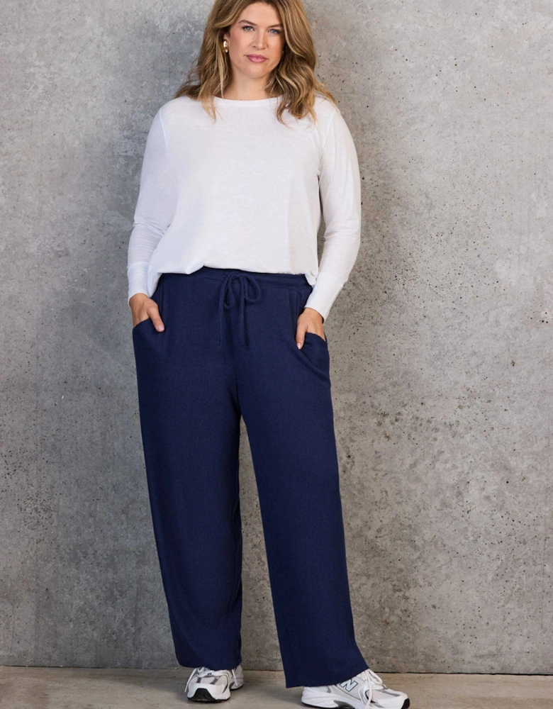 Navy Ribbed Supersoft Wide Leg Trousers