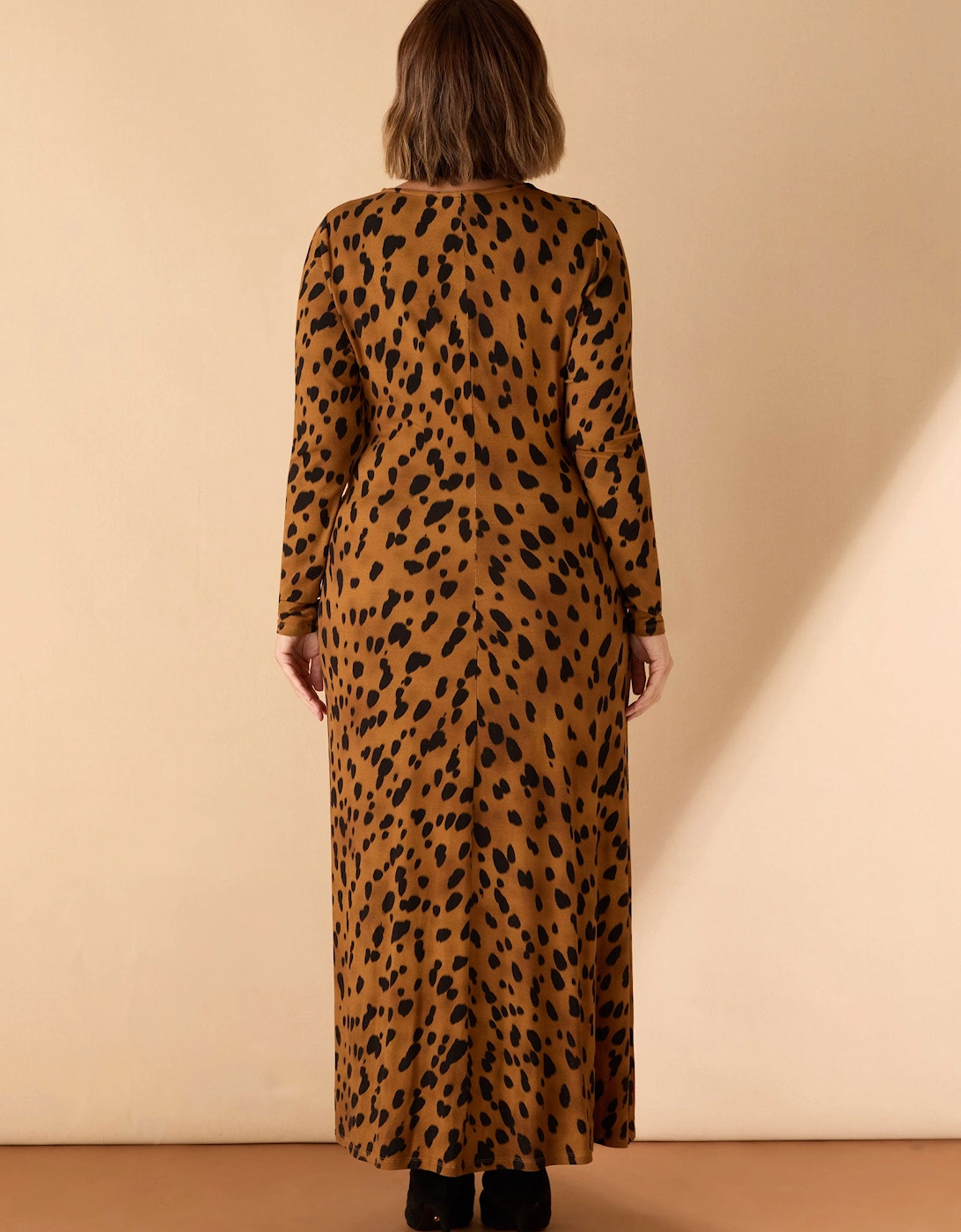Brown Animal Print Ruched Jersey Dress