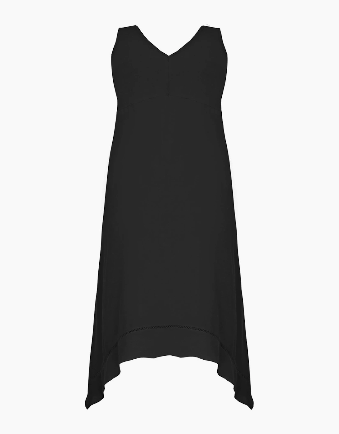 Black Ladder Trim Hanky Hem Midi Dress