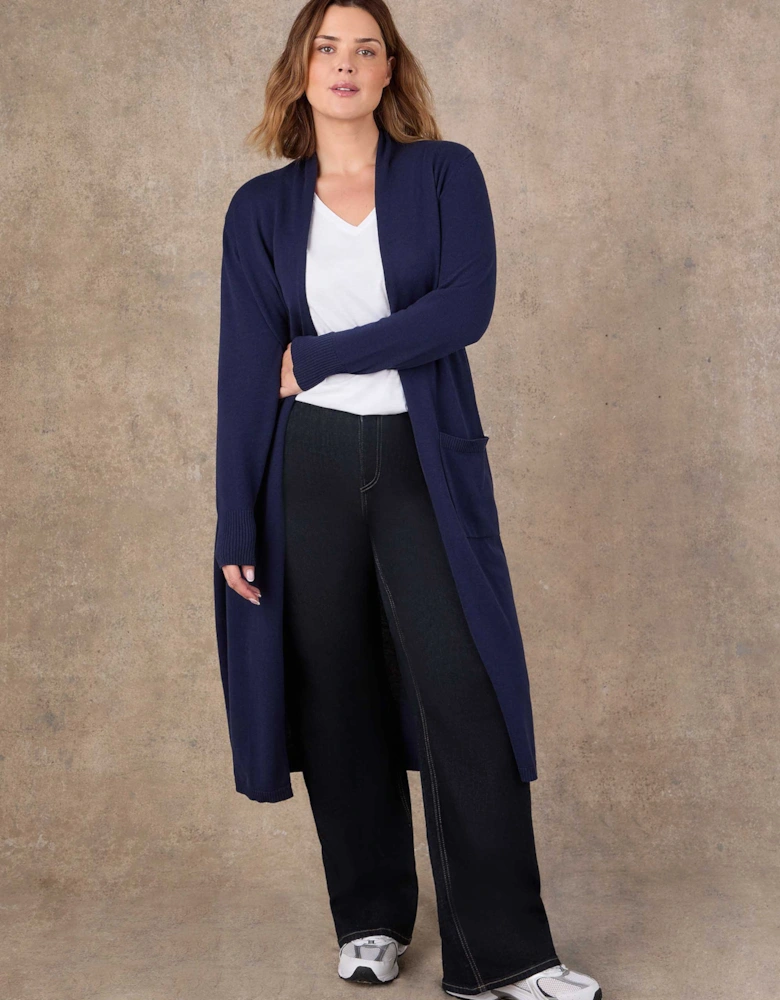 Navy Longline Knitted Cardigan