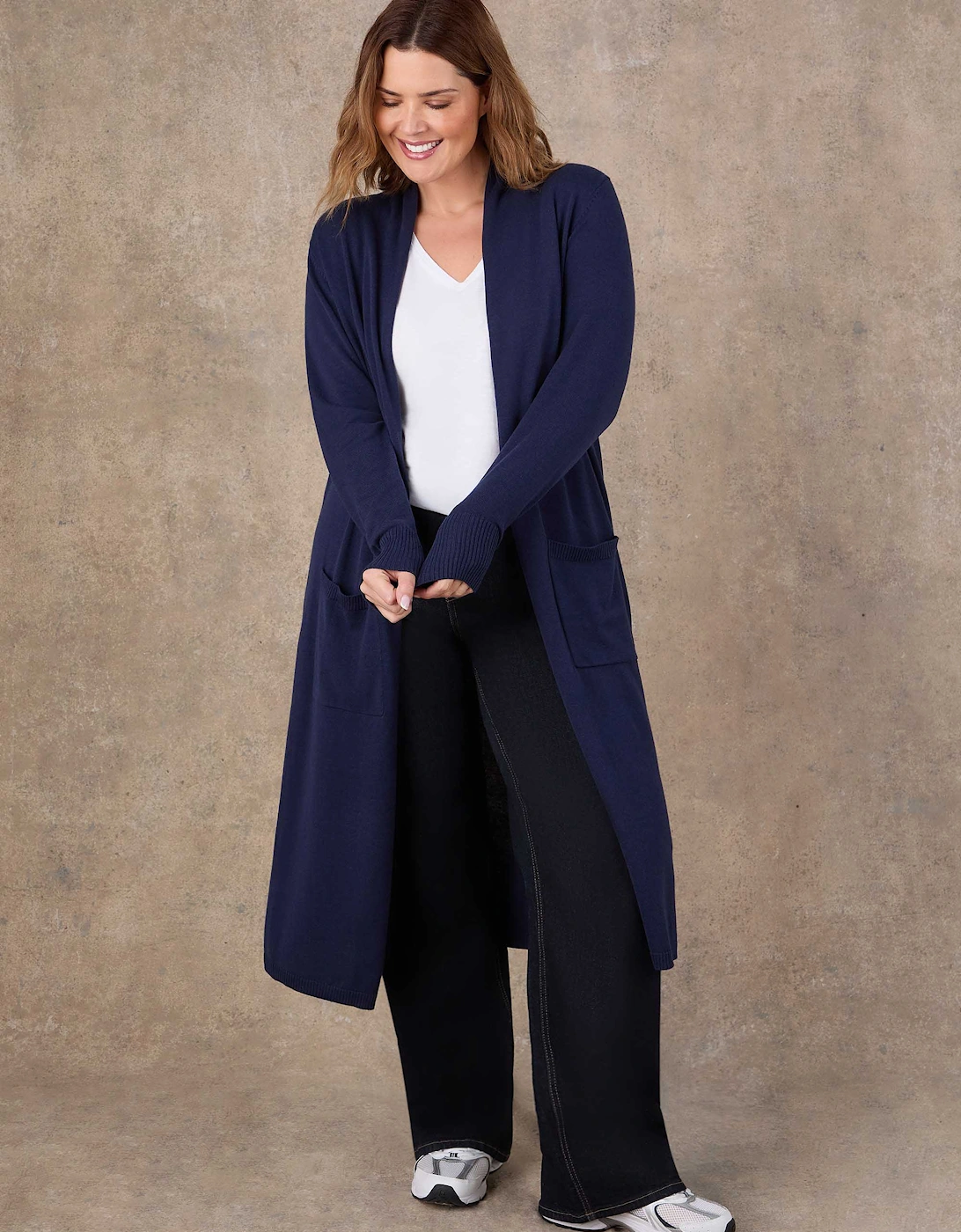 Navy Longline Knitted Cardigan