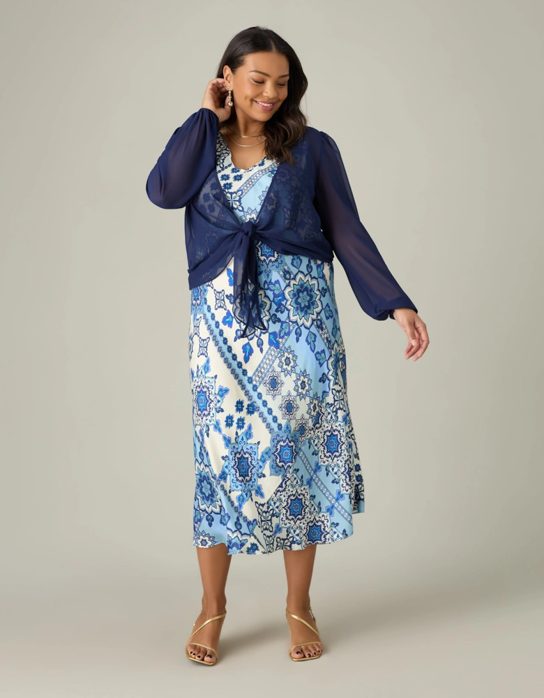Blue Tile Print Bias Slip Dress