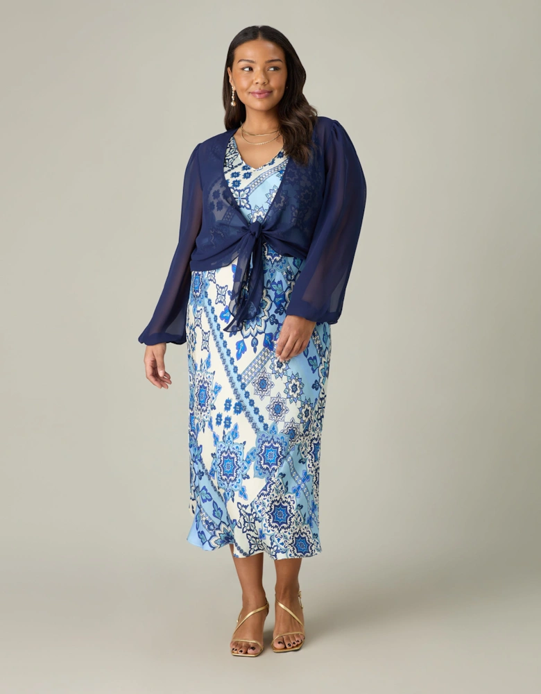 Blue Tile Print Bias Slip Dress