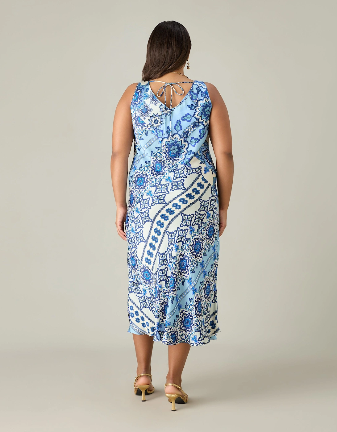 Blue Tile Print Bias Slip Dress