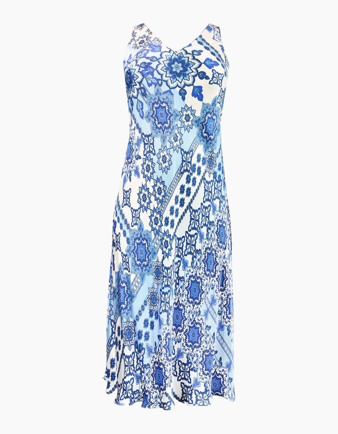 Blue Tile Print Bias Slip Dress