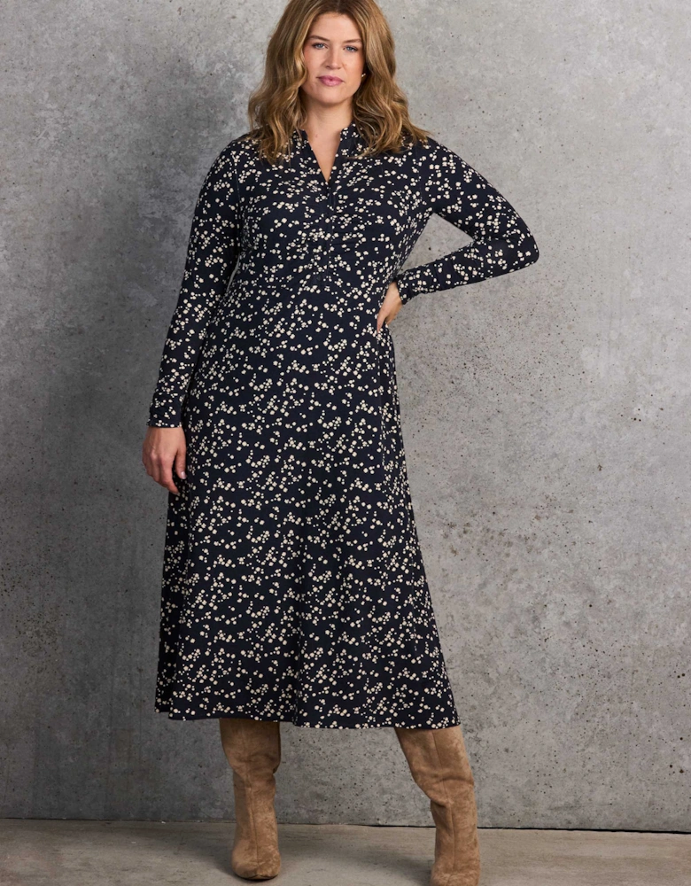 Petite Navy Ditsy Print Shirt Dress