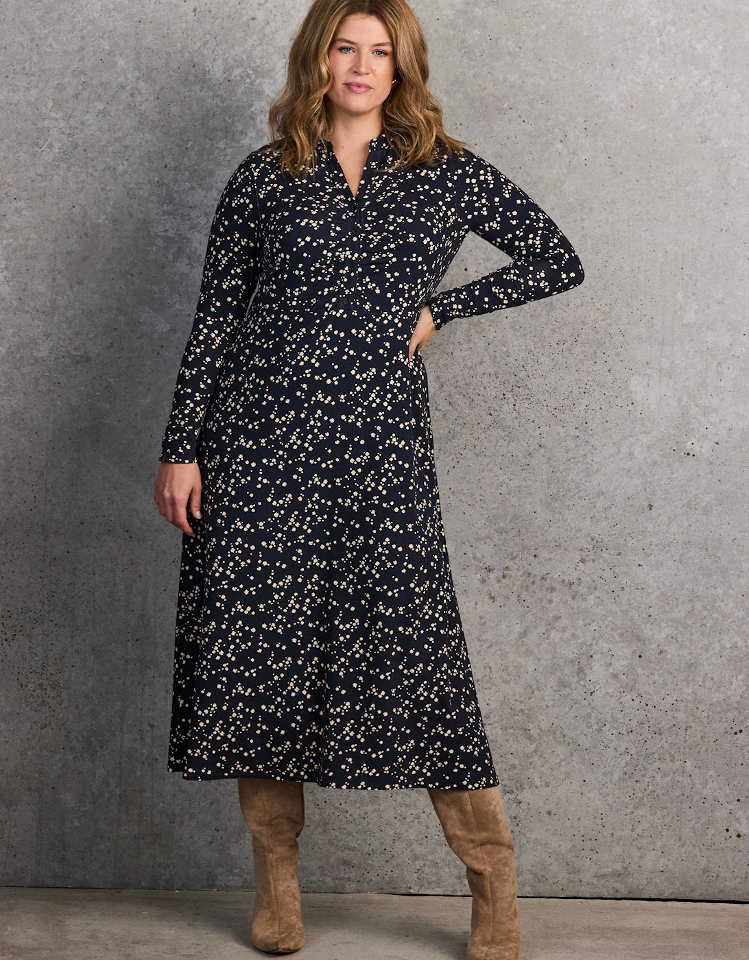 Petite Navy Ditsy Print Shirt Dress