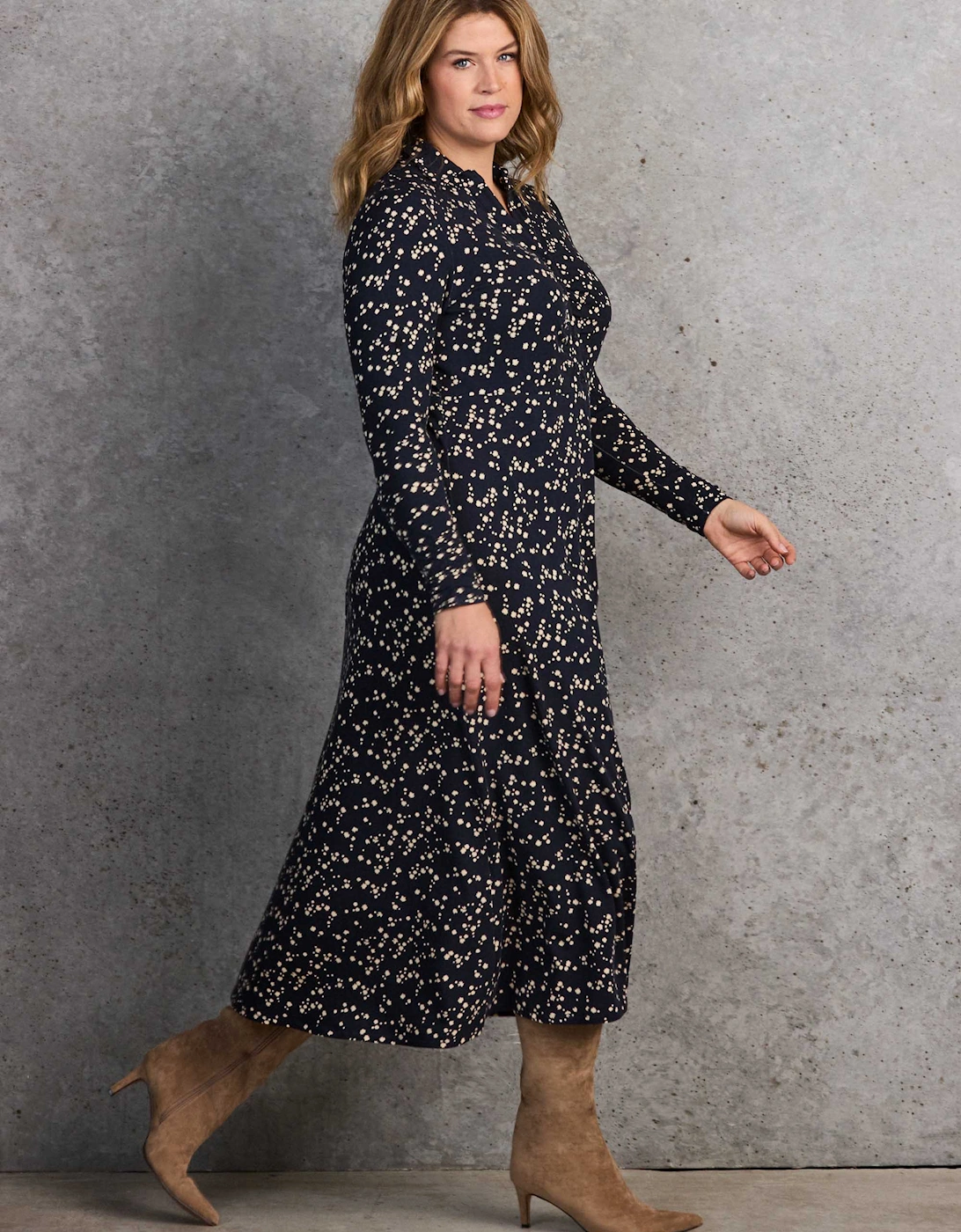Petite Navy Ditsy Print Shirt Dress, 7 of 6
