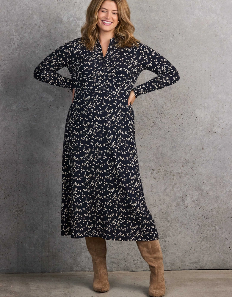 Petite Navy Ditsy Print Shirt Dress