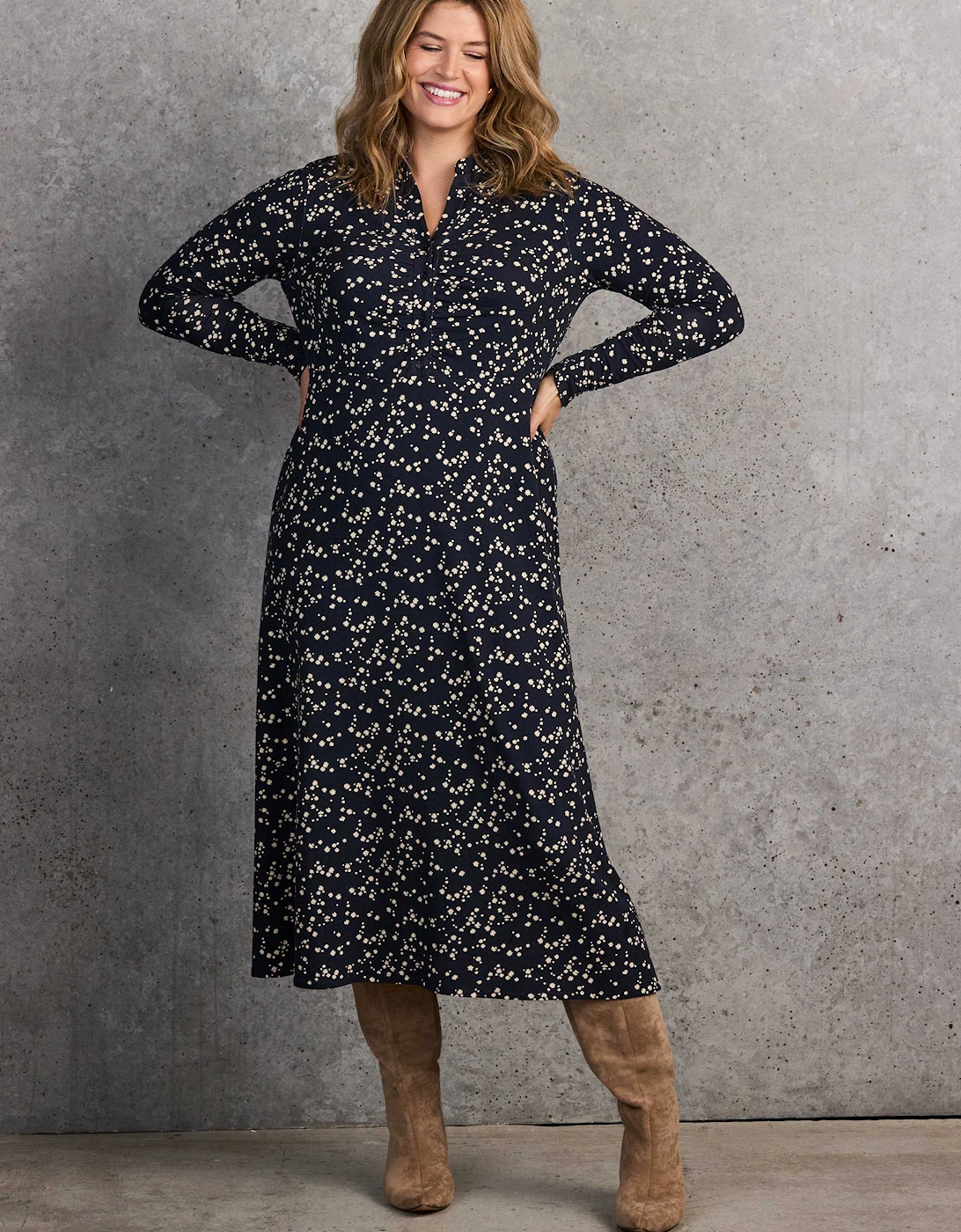 Petite Navy Ditsy Print Shirt Dress