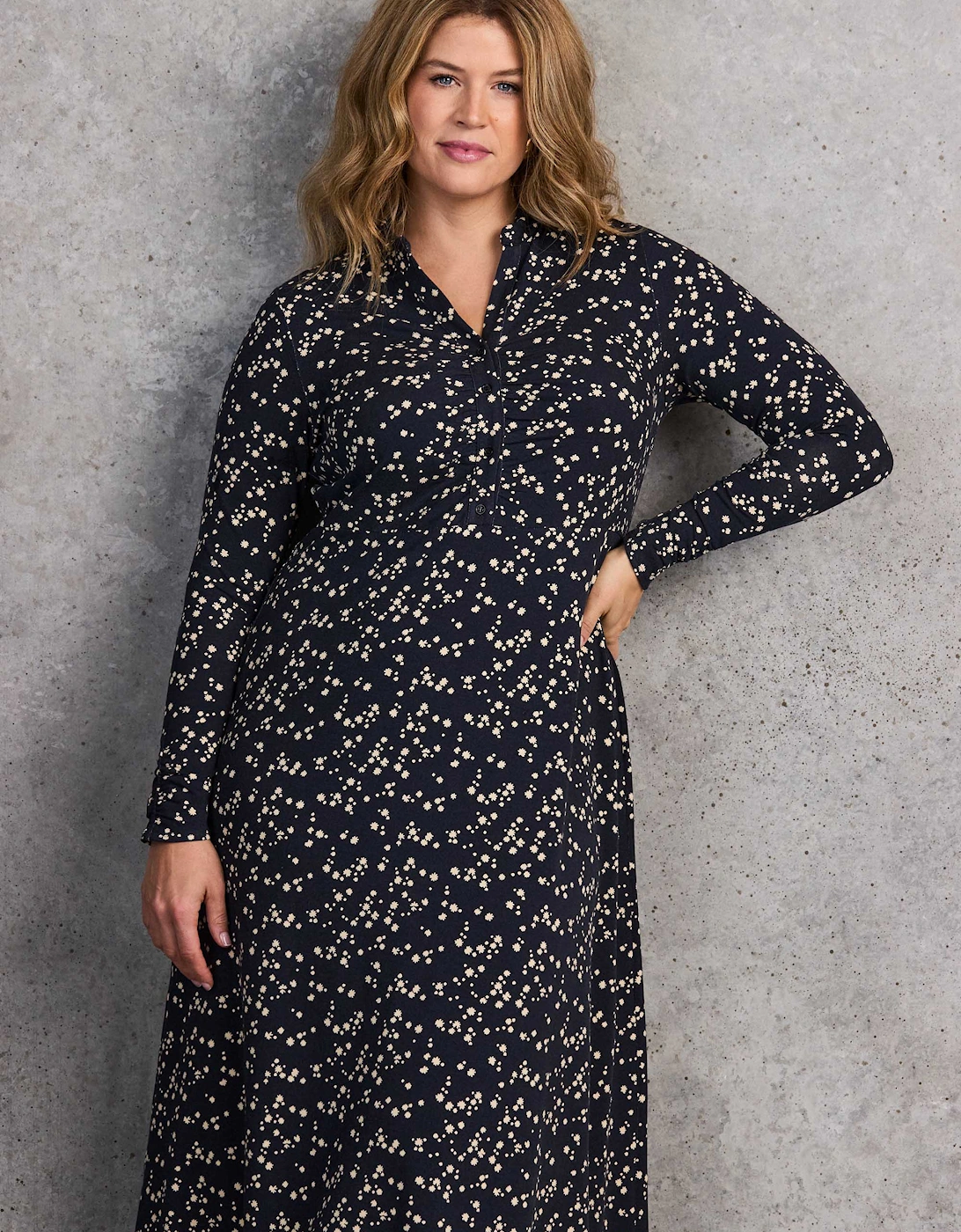 Petite Navy Ditsy Print Shirt Dress