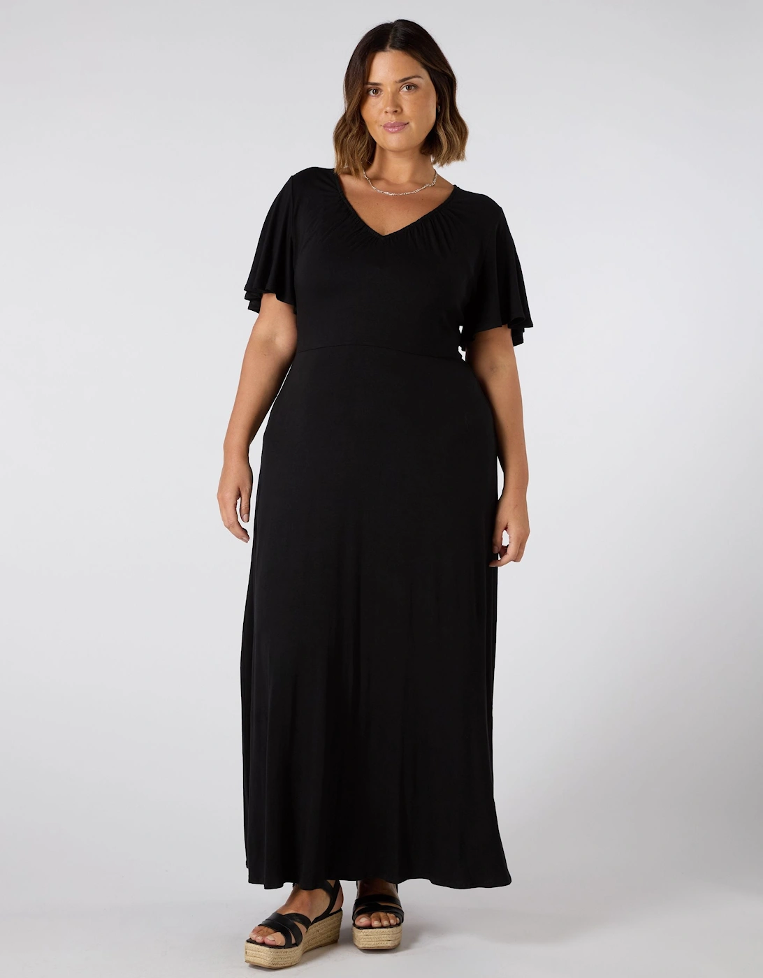 Black Jersey V Neck Maxi Dress