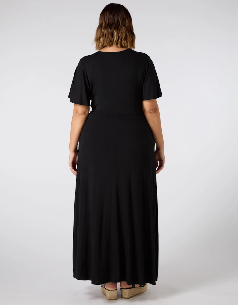Black Jersey V Neck Maxi Dress